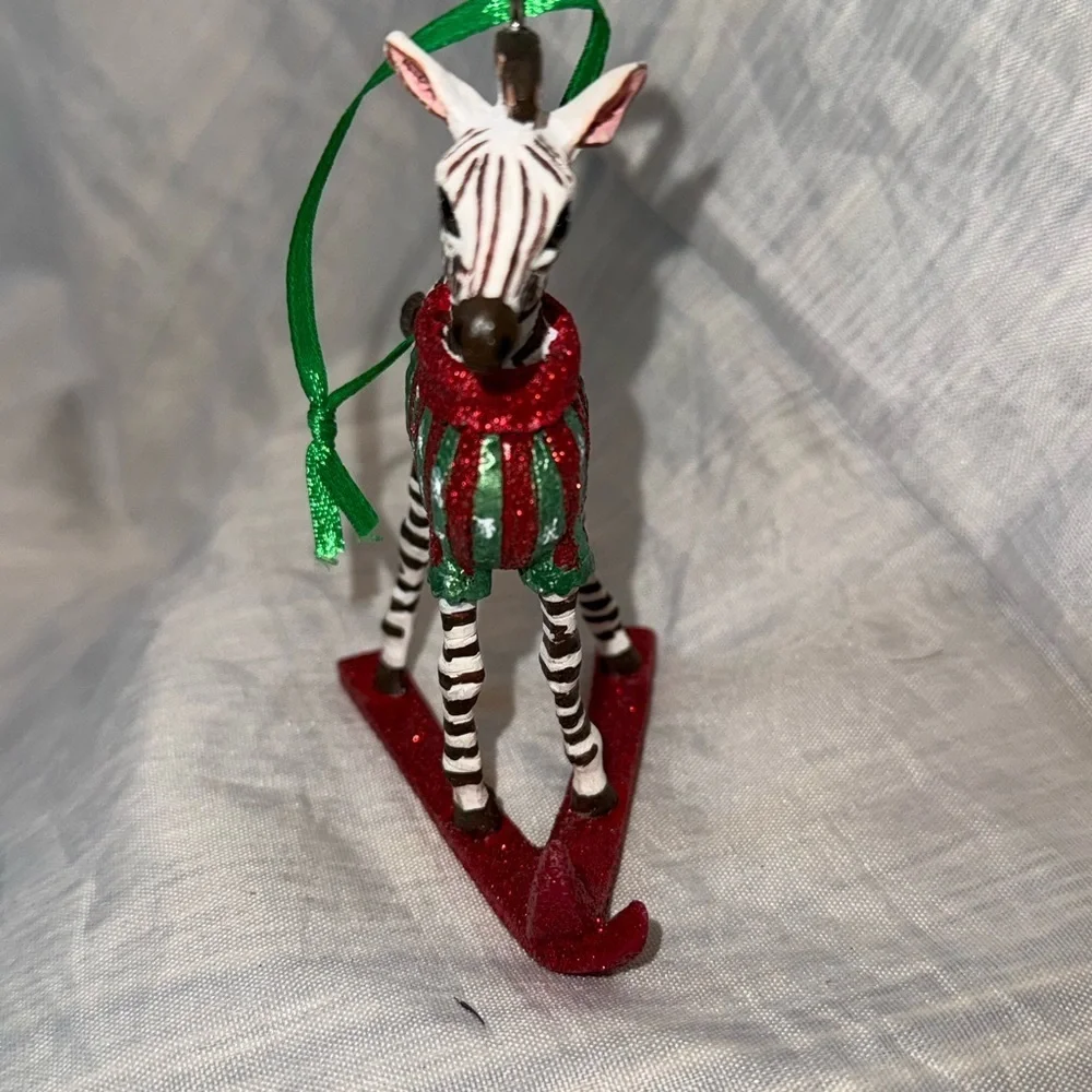 Danbury Mint Christmas ornament Baby Animal Zebra Skiing